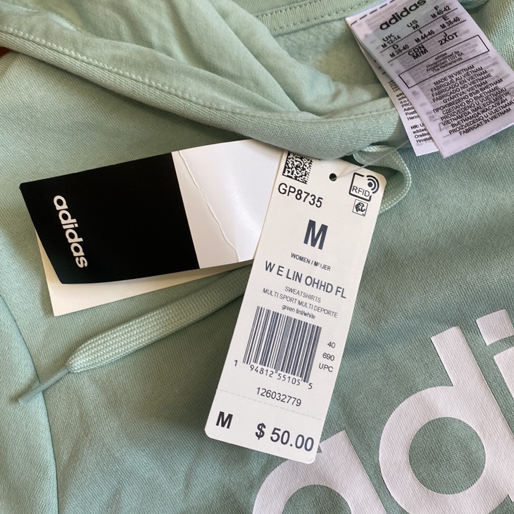 NWT Adidas Hoodie Sweatshirt Medium Mint Green Medium - Picture 6 of 8